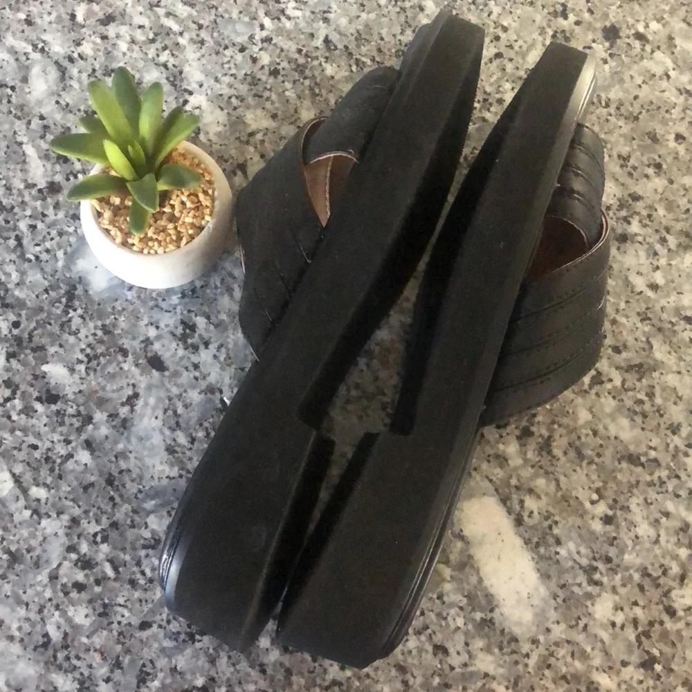 Madewell Alina BLACK Leather PLATFORM SLIDE 7.5 SANDALS NK043 NWOB